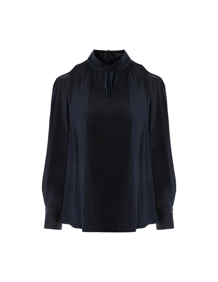 MARYLING Blouse SILK COLD SHOULDER SEMITURTLENECK TOP Blue 8211 Women MARYLING Blouse SILK COLD SHOULDER SEMITURTLENECK TOP Blue 8211 Women