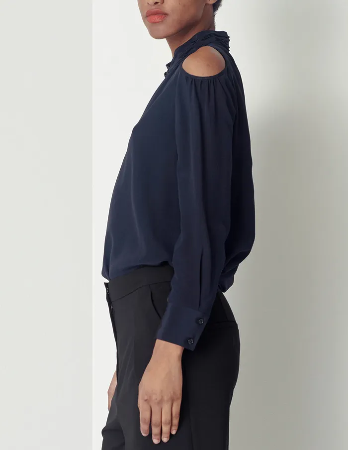 MARYLING Blouse SILK COLD SHOULDER SEMITURTLENECK TOP Blue 8211 Women MARYLING Blouse SILK COLD SHOULDER SEMITURTLENECK TOP Blue 8211 Women