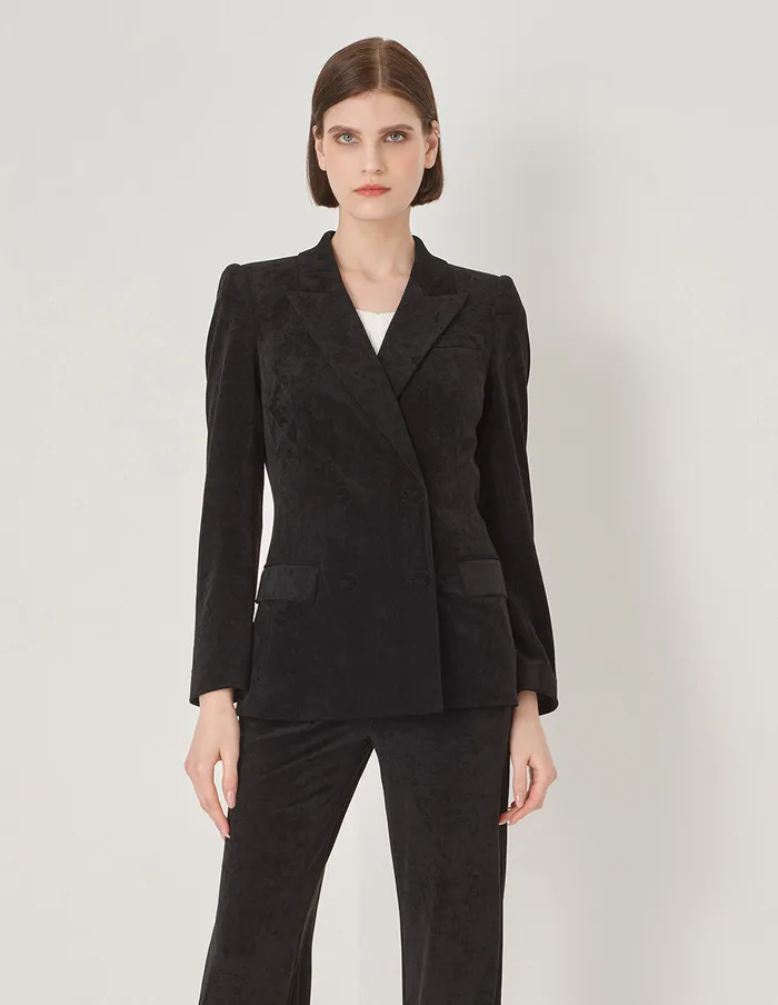 MARYLING Jacket and Coat Black DoubleBreasted Suit With Lapel Collar Black 8211 Women MARYLING Jacket and Coat Black DoubleBreasted Suit With Lapel Collar Black 8211 Women