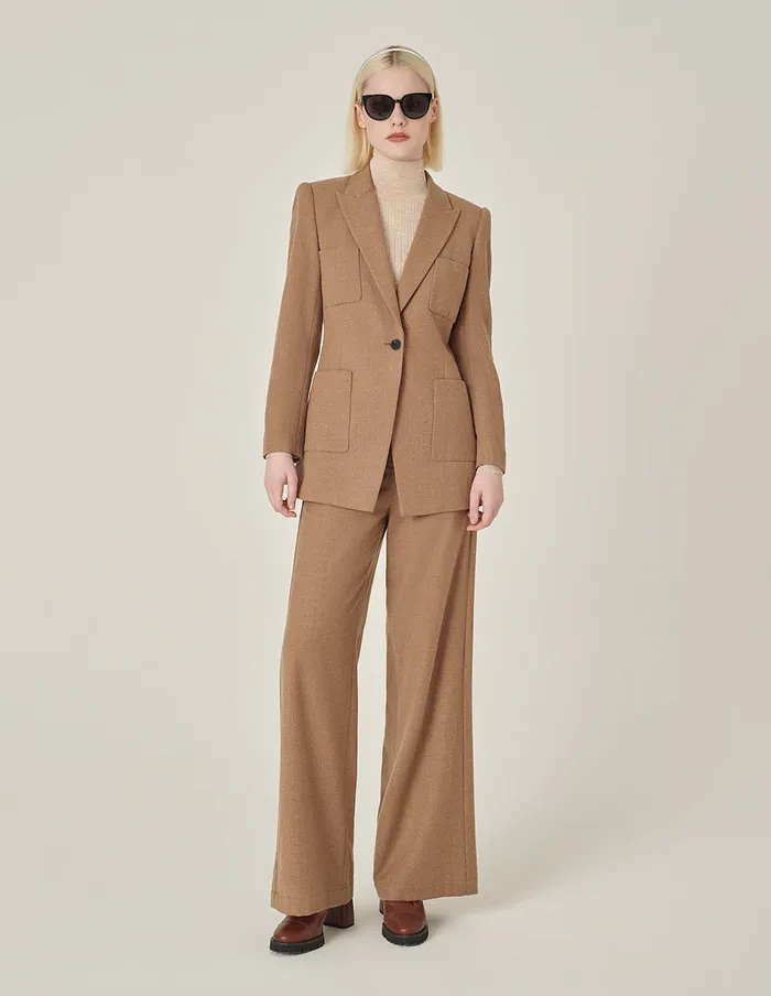 MARYLING Jacket and Coat Camel Wool SingleBreasted Midi Blazer Sand 8211 Women MARYLING Jacket and Coat Camel Wool SingleBreasted Midi Blazer Sand 8211 Women