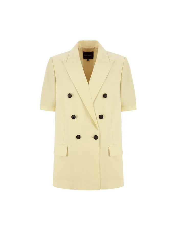 MARYLING Jacket and Coat Contrast Color Doublebreasted Shortsleeve Blazer Yellow 8211 Women MARYLING Jacket and Coat Contrast Color Doublebreasted Shortsleeve Blazer Yellow 8211 Women