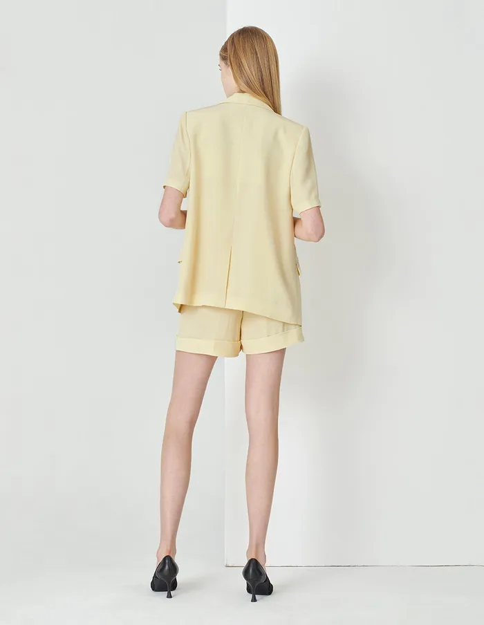 MARYLING Jacket and Coat Contrast Color Doublebreasted Shortsleeve Blazer Yellow 8211 Women MARYLING Jacket and Coat Contrast Color Doublebreasted Shortsleeve Blazer Yellow 8211 Women