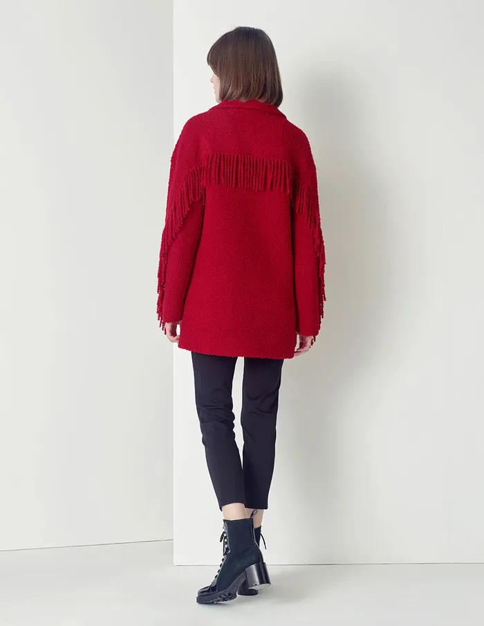 MARYLING Jacket and Coat Crimson Fringed Doublebreasted Loose Coat Red 8211 Women MARYLING Jacket and Coat Crimson Fringed Doublebreasted Loose Coat Red 8211 Women