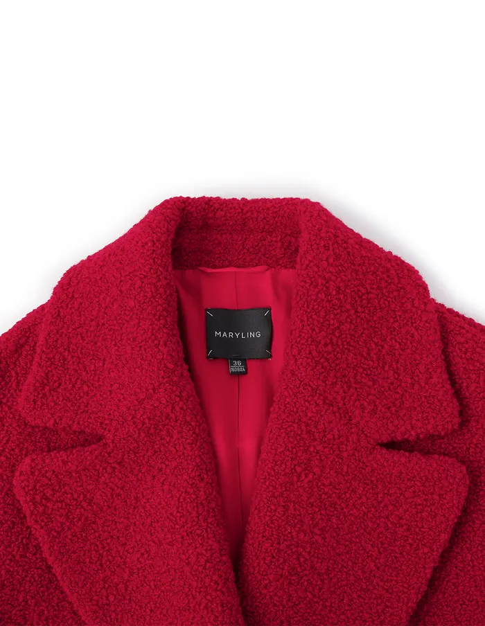 MARYLING Jacket and Coat Crimson Fringed Doublebreasted Loose Coat Red 8211 Women MARYLING Jacket and Coat Crimson Fringed Doublebreasted Loose Coat Red 8211 Women
