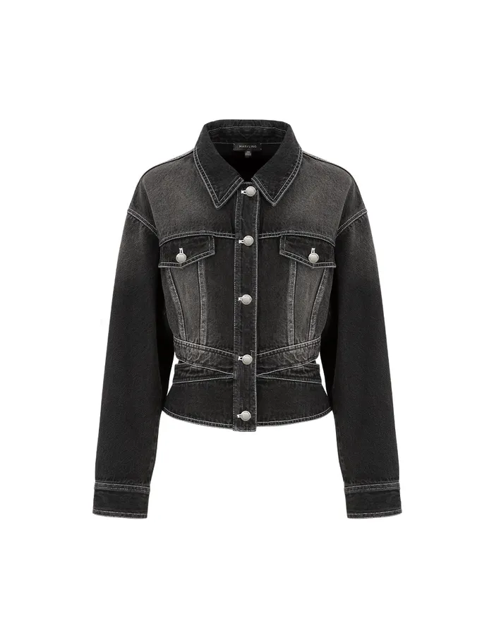 MARYLING Jacket and Coat Cutout Waist Denim Jacket Black 8211 Women MARYLING Jacket and Coat Cutout Waist Denim Jacket Black 8211 Women