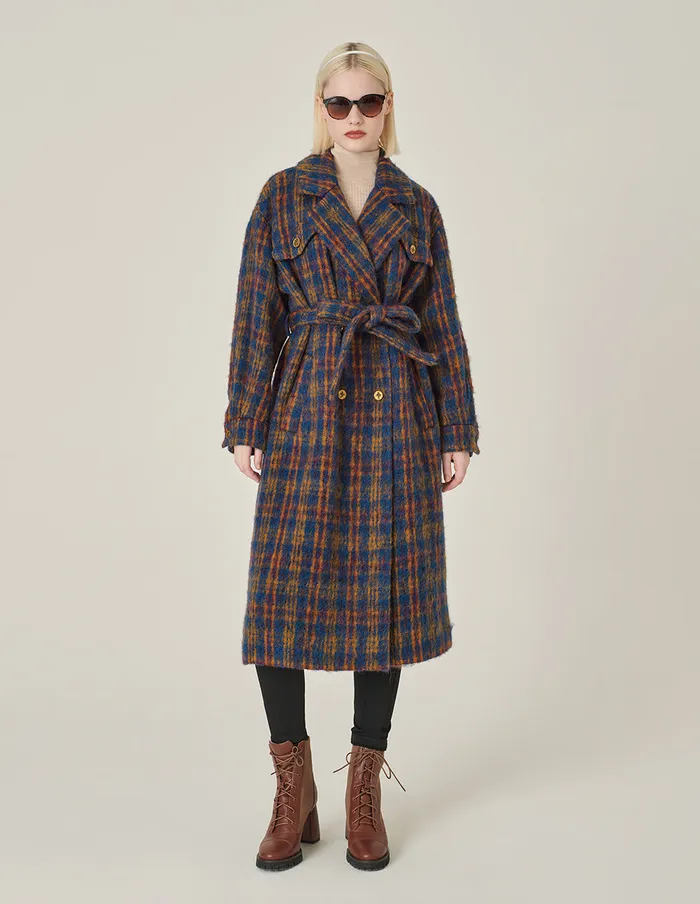 MARYLING Jacket and Coat Lapel DoubleBreasted Red and Blue Plaid HShaped Coat Checkes 8211 Women MARYLING Jacket and Coat Lapel DoubleBreasted Red and Blue Plaid HShaped Coat Checkes 8211 Women