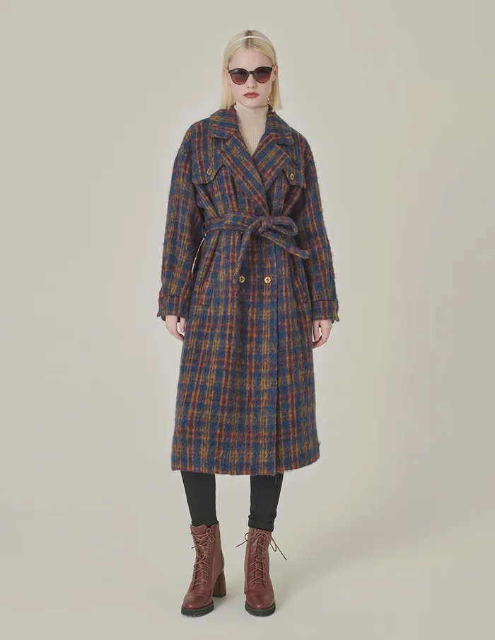 MARYLING Jacket and Coat Lapel DoubleBreasted Red and Blue Plaid HShaped Coat Checkes 8211 Women MARYLING Jacket and Coat Lapel DoubleBreasted Red and Blue Plaid HShaped Coat Checkes 8211 Women