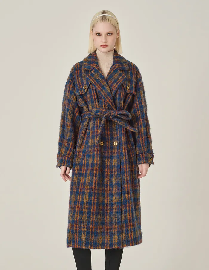 MARYLING Jacket and Coat Lapel DoubleBreasted Red and Blue Plaid HShaped Coat Checkes 8211 Women MARYLING Jacket and Coat Lapel DoubleBreasted Red and Blue Plaid HShaped Coat Checkes 8211 Women