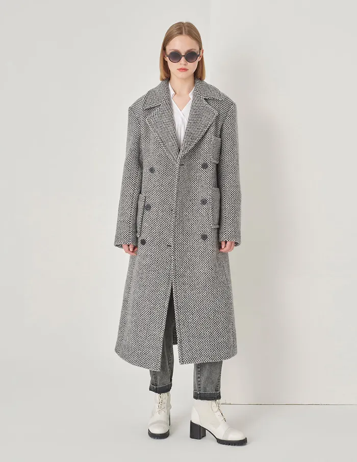 MARYLING Jacket and Coat Long DoubleBreasted Wool Coat With Wide Shoulders Black 8211 Women MARYLING Jacket and Coat Long DoubleBreasted Wool Coat With Wide Shoulders Black 8211 Women