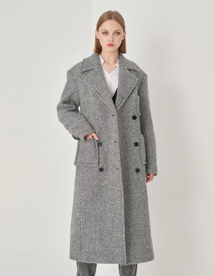 MARYLING Jacket and Coat Long DoubleBreasted Wool Coat With Wide Shoulders Black 8211 Women MARYLING Jacket and Coat Long DoubleBreasted Wool Coat With Wide Shoulders Black 8211 Women