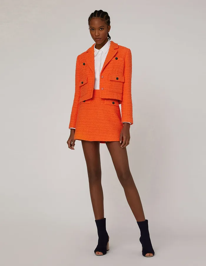 MARYLING Jacket and Coat NOTCH LAPEL PATCH POCKET TWEED CROP JACKET Orange 8211 Women MARYLING Jacket and Coat NOTCH LAPEL PATCH POCKET TWEED CROP JACKET Orange 8211 Women
