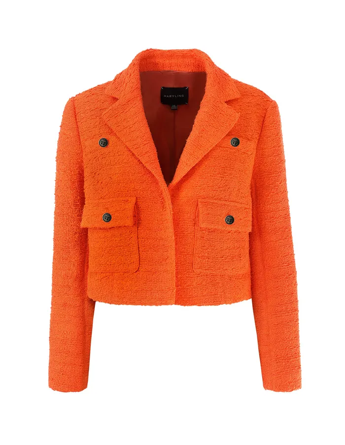 MARYLING Jacket and Coat NOTCH LAPEL PATCH POCKET TWEED CROP JACKET Orange 8211 Women MARYLING Jacket and Coat NOTCH LAPEL PATCH POCKET TWEED CROP JACKET Orange 8211 Women