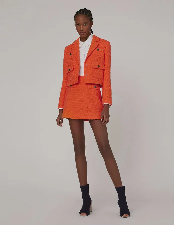 MARYLING Jacket and Coat NOTCH LAPEL PATCH POCKET TWEED CROP JACKET Orange 8211 Women MARYLING Jacket and Coat NOTCH LAPEL PATCH POCKET TWEED CROP JACKET Orange 8211 Women