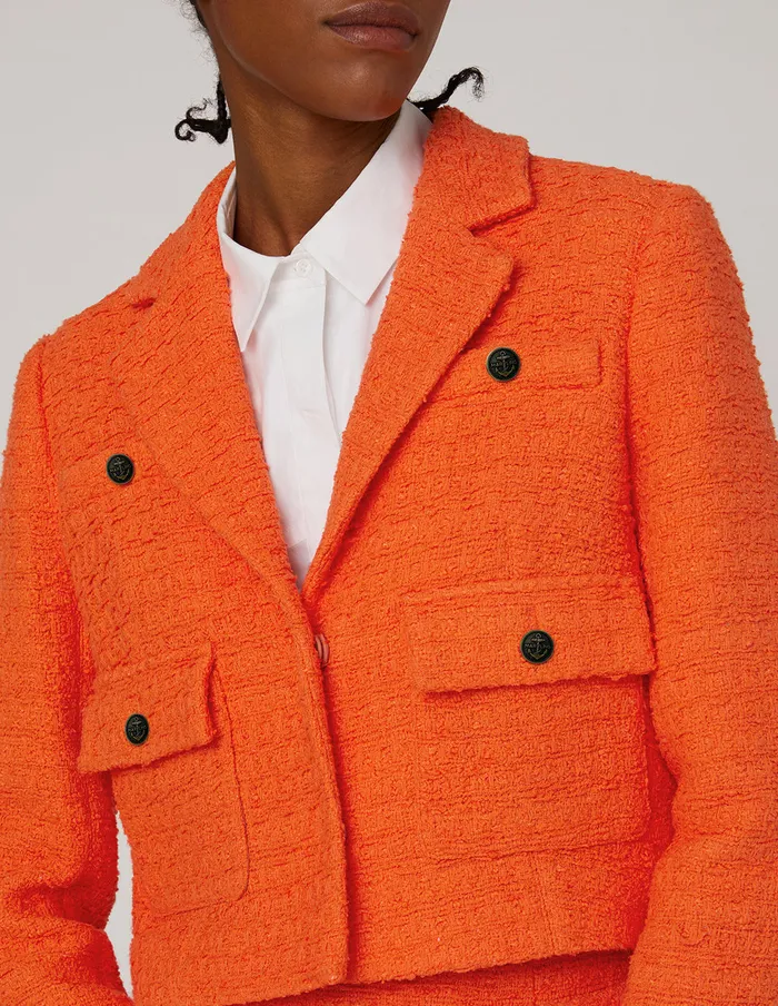 MARYLING Jacket and Coat NOTCH LAPEL PATCH POCKET TWEED CROP JACKET Orange 8211 Women MARYLING Jacket and Coat NOTCH LAPEL PATCH POCKET TWEED CROP JACKET Orange 8211 Women