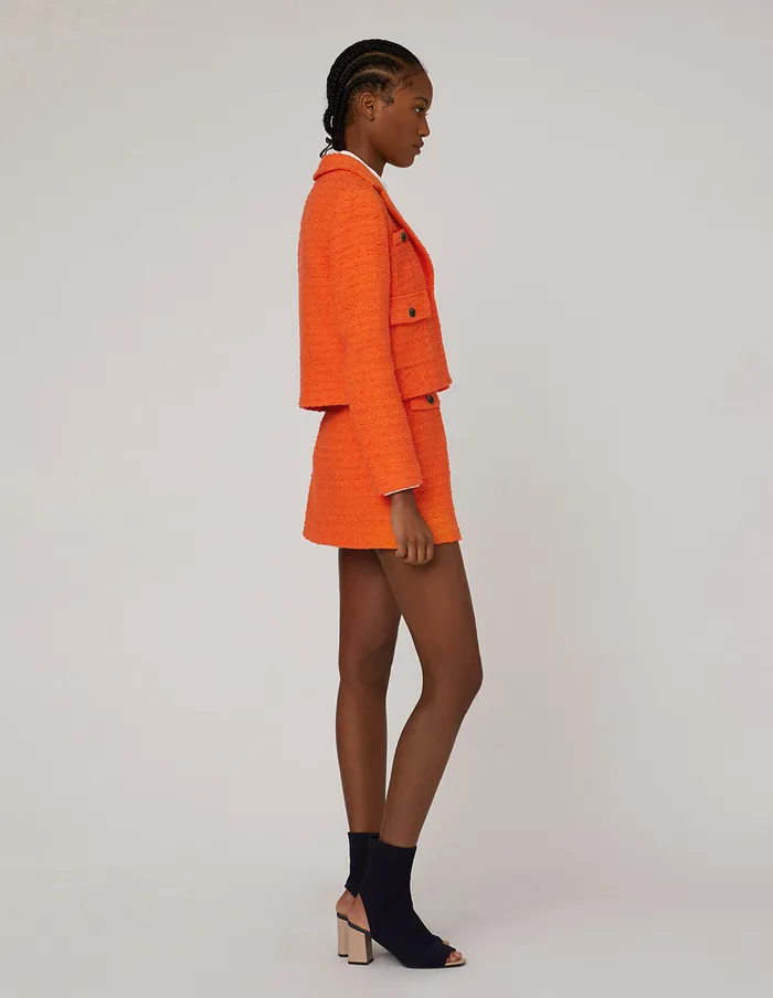 MARYLING Jacket and Coat NOTCH LAPEL PATCH POCKET TWEED CROP JACKET Orange 8211 Women MARYLING Jacket and Coat NOTCH LAPEL PATCH POCKET TWEED CROP JACKET Orange 8211 Women