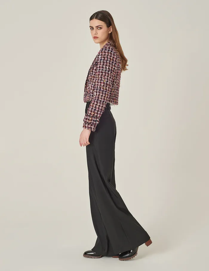 MARYLING Jacket and Coat Pink and Black Plaid HShaped Cropped Tweed Jacket Checkes 8211 Women MARYLING Jacket and Coat Pink and Black Plaid HShaped Cropped Tweed Jacket Checkes 8211 Women