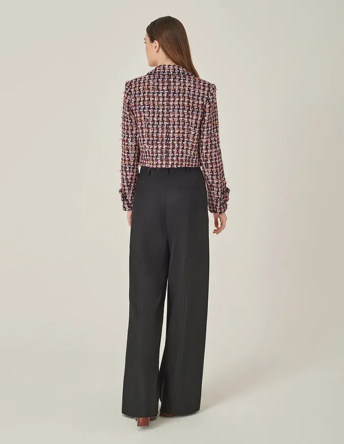 MARYLING Jacket and Coat Pink and Black Plaid HShaped Cropped Tweed Jacket Checkes 8211 Women MARYLING Jacket and Coat Pink and Black Plaid HShaped Cropped Tweed Jacket Checkes 8211 Women