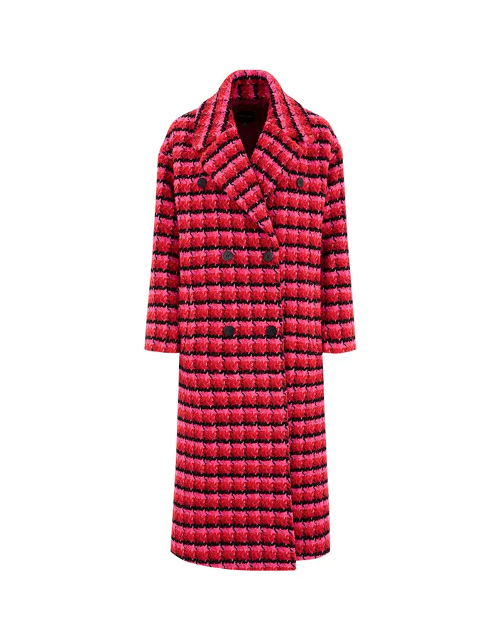 MARYLING Jacket and Coat Raspberry Plaid Large Lapel DoubleBreasted Long Coat Checkes 8211 Women MARYLING Jacket and Coat Raspberry Plaid Large Lapel DoubleBreasted Long Coat Checkes 8211 Women
