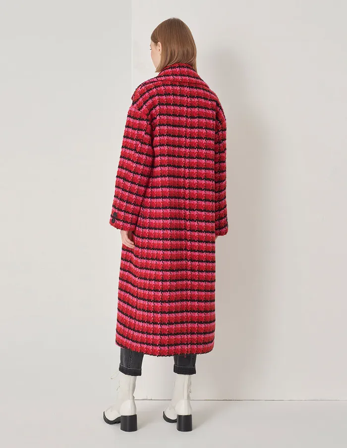 MARYLING Jacket and Coat Raspberry Plaid Large Lapel DoubleBreasted Long Coat Checkes 8211 Women MARYLING Jacket and Coat Raspberry Plaid Large Lapel DoubleBreasted Long Coat Checkes 8211 Women