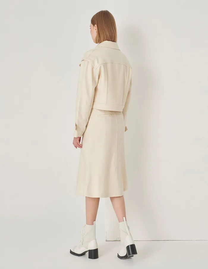 MARYLING Jacket and Coat White Slanted Pocket Cropped Jacket Cream 8211 Women MARYLING Jacket and Coat White Slanted Pocket Cropped Jacket Cream 8211 Women