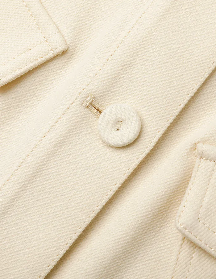 MARYLING Jacket and Coat White Slanted Pocket Cropped Jacket Cream 8211 Women MARYLING Jacket and Coat White Slanted Pocket Cropped Jacket Cream 8211 Women