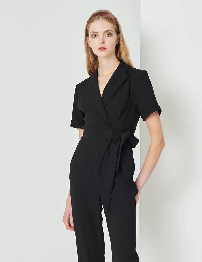 MARYLING Jumpsuits Black ShortSleeved SuitStyle Strap Jumpsuit Black 8211 Women MARYLING Jumpsuits Black ShortSleeved SuitStyle Strap Jumpsuit Black 8211 Women