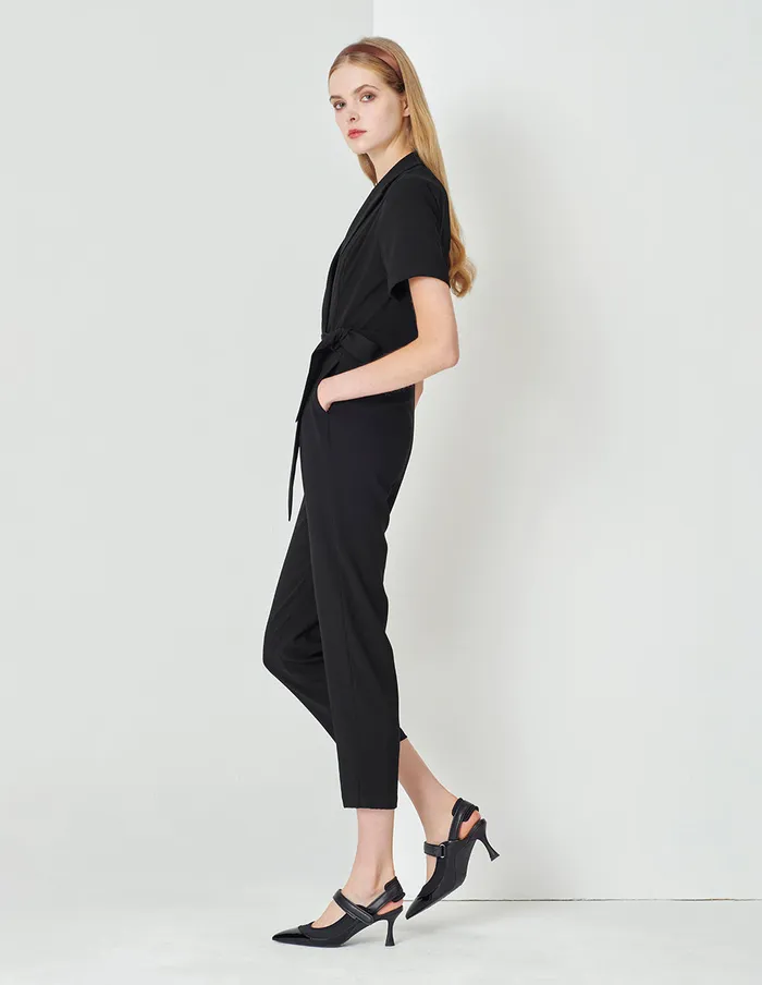 MARYLING Jumpsuits Black ShortSleeved SuitStyle Strap Jumpsuit Black 8211 Women MARYLING Jumpsuits Black ShortSleeved SuitStyle Strap Jumpsuit Black 8211 Women