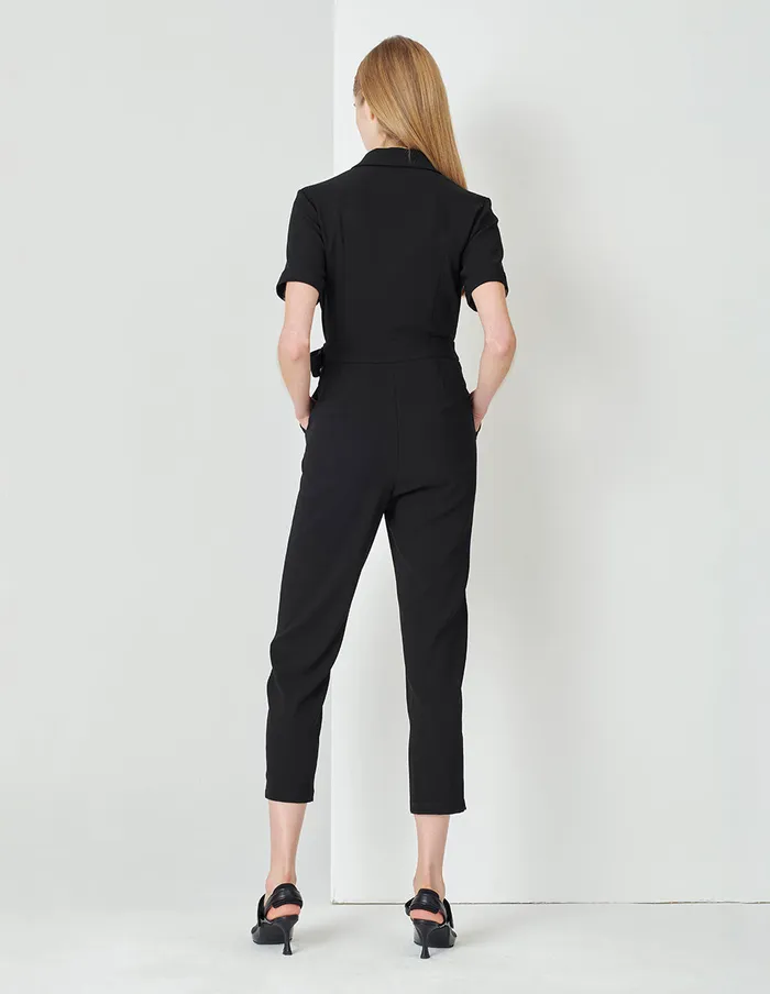 MARYLING Jumpsuits Black ShortSleeved SuitStyle Strap Jumpsuit Black 8211 Women MARYLING Jumpsuits Black ShortSleeved SuitStyle Strap Jumpsuit Black 8211 Women