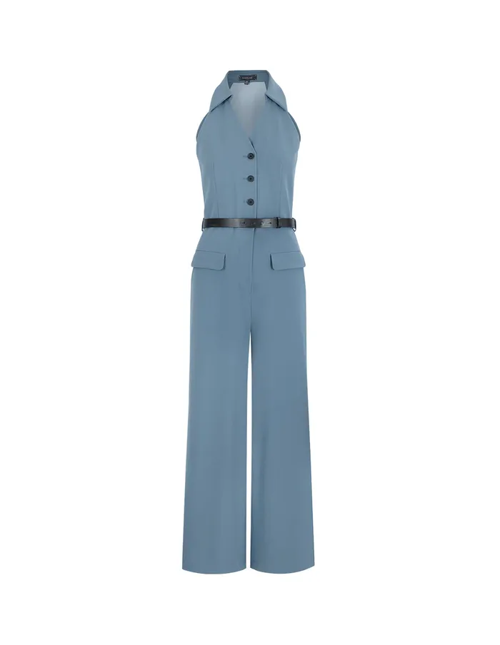 MARYLING Jumpsuits Lapel OffTheShoulder Jumpsuit Blue Haze 8211 Women MARYLING Jumpsuits Lapel OffTheShoulder Jumpsuit Blue Haze 8211 Women