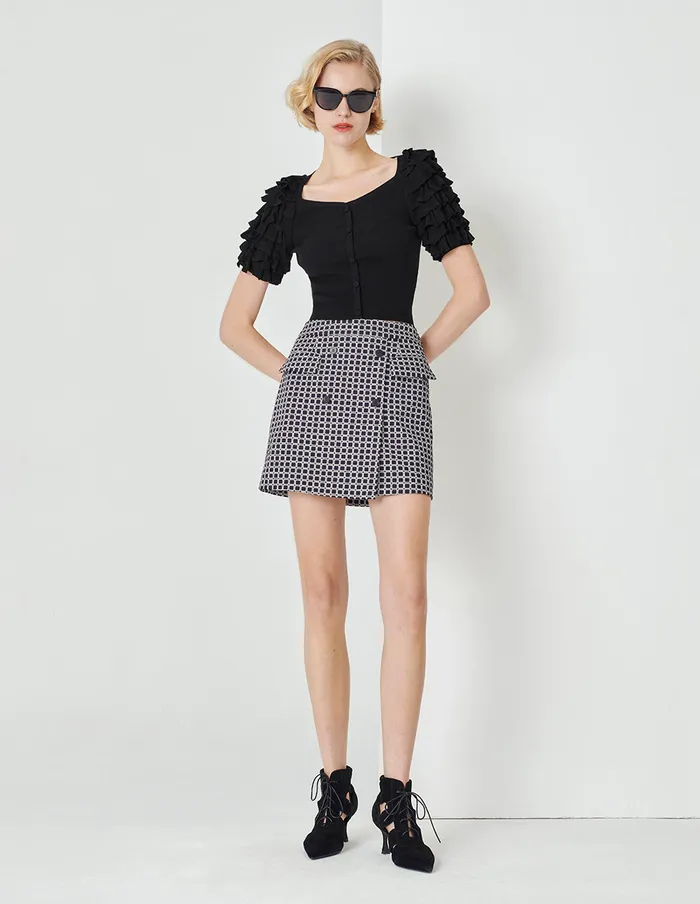 MARYLING Knitwear Black Ruffle Sleeve Short Top Black 8211 Women