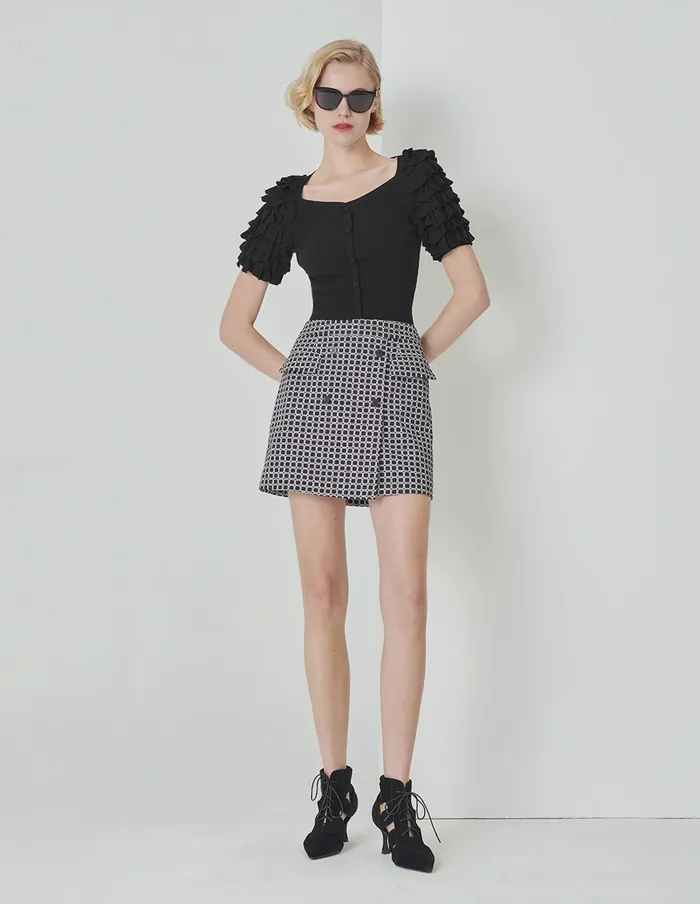 MARYLING Knitwear Black Ruffle Sleeve Short Top Black 8211 Women