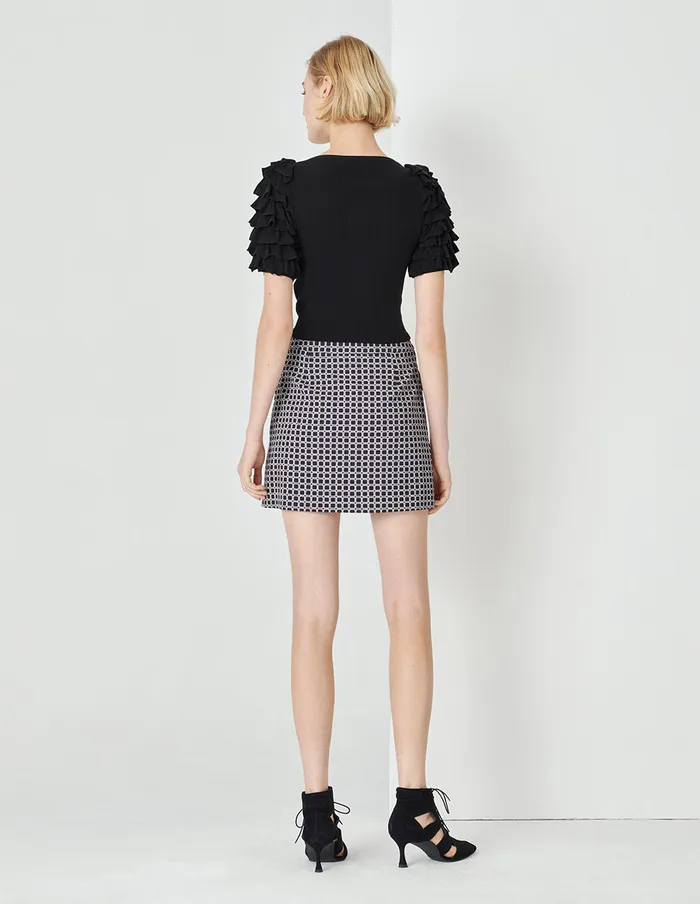 MARYLING Knitwear Black Ruffle Sleeve Short Top Black 8211 Women