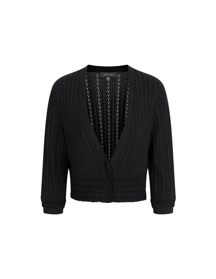 MARYLING Knitwear Black VNeck Cropped Openwork Knit Jacket Black 8211 Women MARYLING Knitwear Black VNeck Cropped Openwork Knit Jacket Black 8211 Women