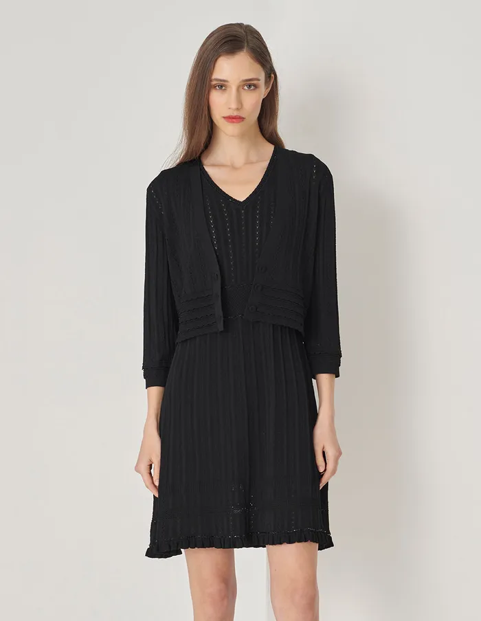 MARYLING Knitwear Black VNeck Cropped Openwork Knit Jacket Black 8211 Women MARYLING Knitwear Black VNeck Cropped Openwork Knit Jacket Black 8211 Women