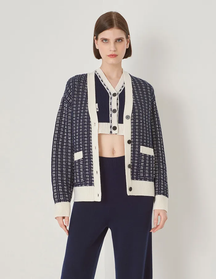 MARYLING Knitwear Blue And White Contrast Knitted Cardigan Blue And White 8211 Women MARYLING Knitwear Blue And White Contrast Knitted Cardigan Blue And White 8211 Women
