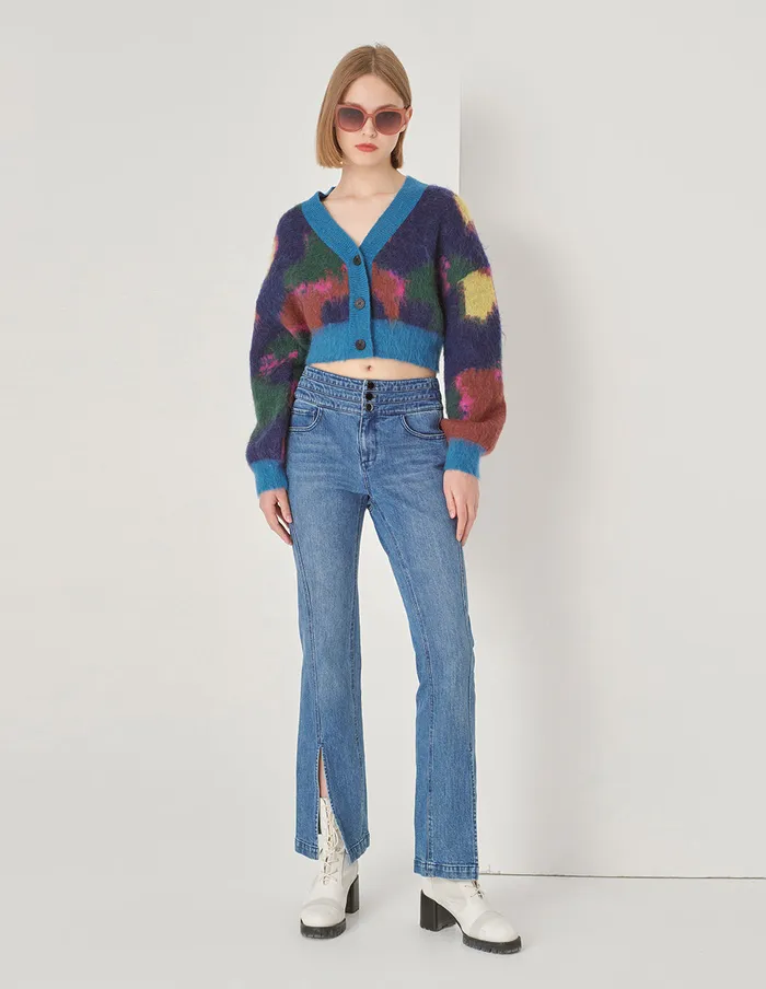 MARYLING Knitwear Blue Graffiti Mixed Color Knitted Cardigan Blue 8211 Women