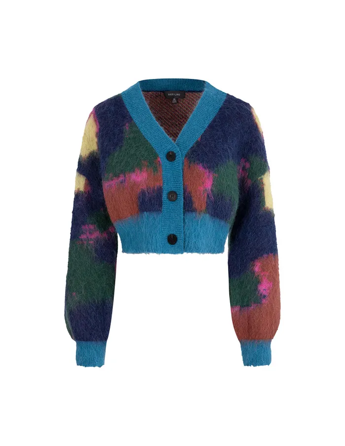 MARYLING Knitwear Blue Graffiti Mixed Color Knitted Cardigan Blue 8211 Women MARYLING Knitwear Blue Graffiti Mixed Color Knitted Cardigan Blue 8211 Women
