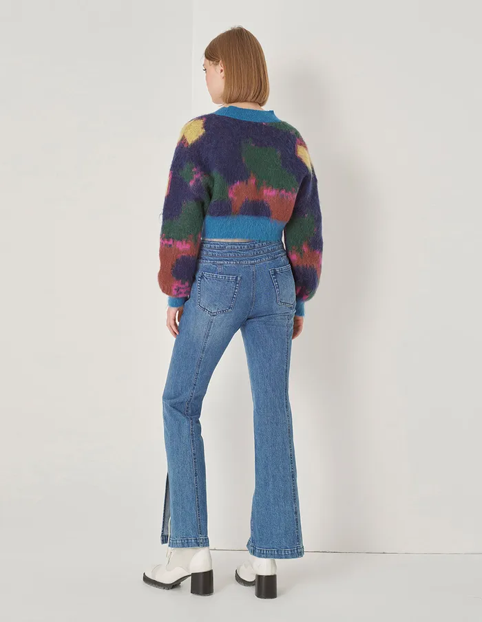MARYLING Knitwear Blue Graffiti Mixed Color Knitted Cardigan Blue 8211 Women MARYLING Knitwear Blue Graffiti Mixed Color Knitted Cardigan Blue 8211 Women