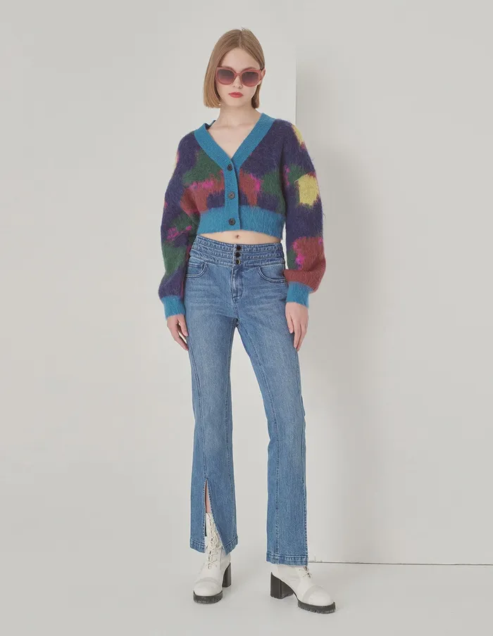 MARYLING Knitwear Blue Graffiti Mixed Color Knitted Cardigan Blue 8211 Women MARYLING Knitwear Blue Graffiti Mixed Color Knitted Cardigan Blue 8211 Women