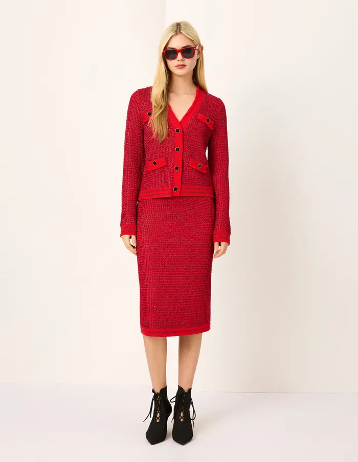 MARYLING Knitwear Bright Red MutilPockets Cropped Knit Cardigan Red 8211 Women