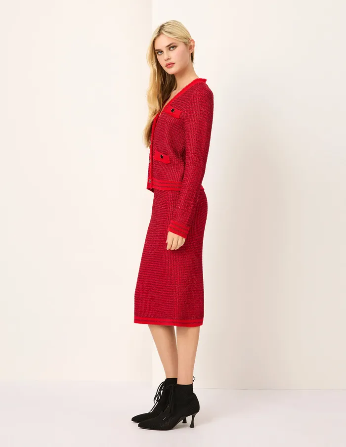 MARYLING Knitwear Bright Red MutilPockets Cropped Knit Cardigan Red 8211 Women MARYLING Knitwear Bright Red MutilPockets Cropped Knit Cardigan Red 8211 Women