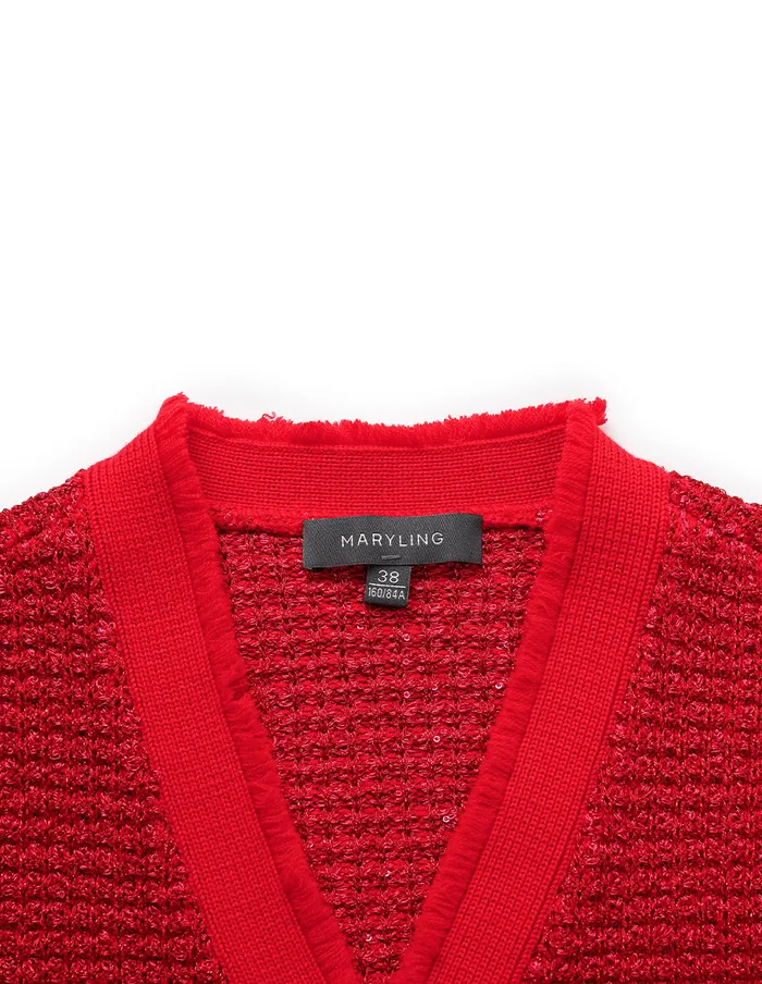 MARYLING Knitwear Bright Red MutilPockets Cropped Knit Cardigan Red 8211 Women MARYLING Knitwear Bright Red MutilPockets Cropped Knit Cardigan Red 8211 Women