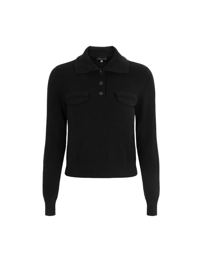 MARYLING Knitwear Cashmere Knitted Cropped Polo Sweater Black 8211 Women