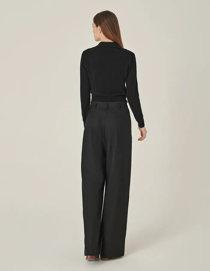 MARYLING Knitwear Cashmere Knitted Cropped Polo Sweater Black 8211 Women