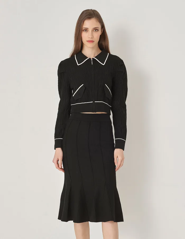 MARYLING Knitwear Colour Blocking Lapel Jacket Monochrome 8211 Women