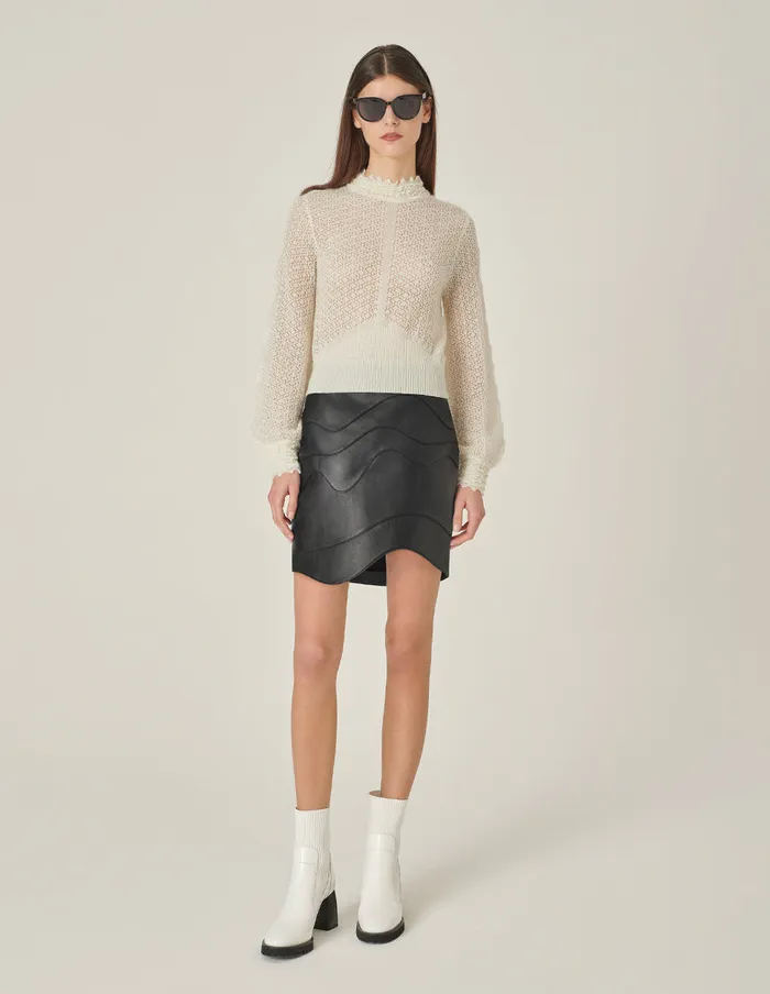 MARYLING Knitwear CrewNeck Hollow LongSleeve Mohair Knitted Pullover Black 8211 Women MARYLING Knitwear CrewNeck Hollow LongSleeve Mohair Knitted Pullover Black 8211 Women