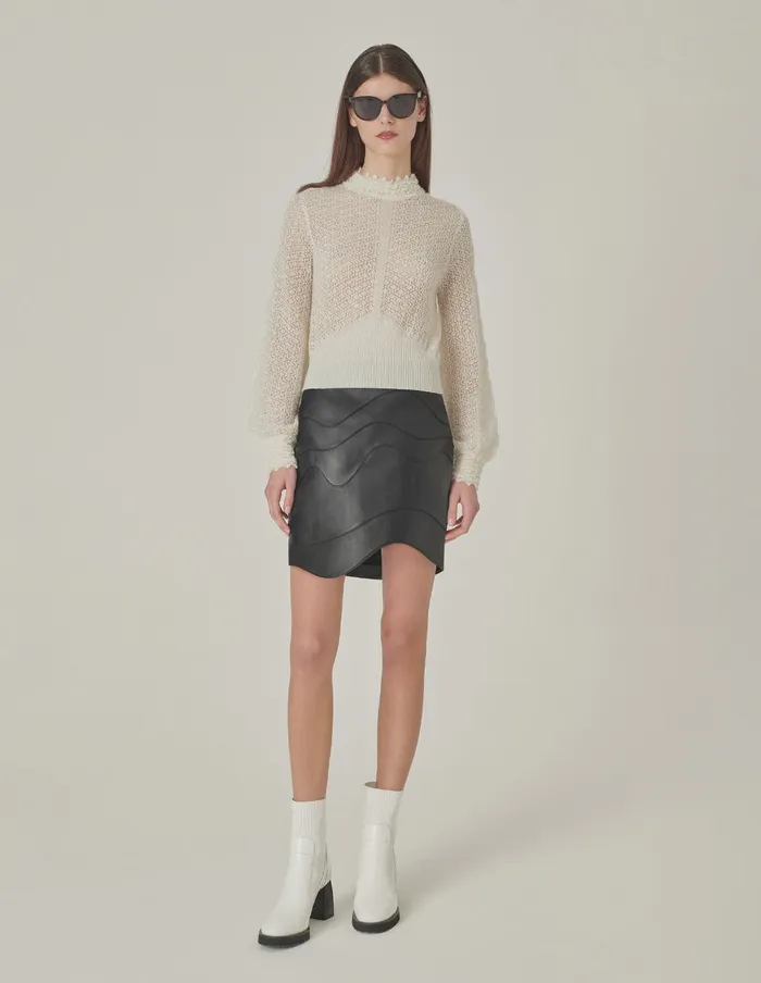 MARYLING Knitwear CrewNeck Hollow LongSleeve Mohair Knitted Pullover Black 8211 Women MARYLING Knitwear CrewNeck Hollow LongSleeve Mohair Knitted Pullover Black 8211 Women