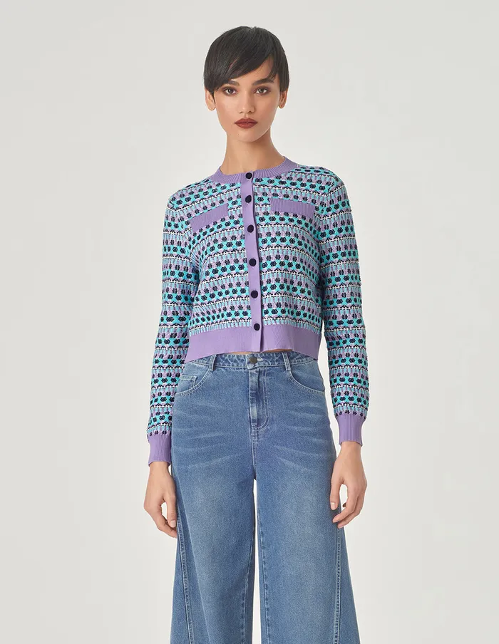 MARYLING Knitwear Crew Neck Short Knitted Cardigan Purple 8211 Women MARYLING Knitwear Crew Neck Short Knitted Cardigan Purple 8211 Women
