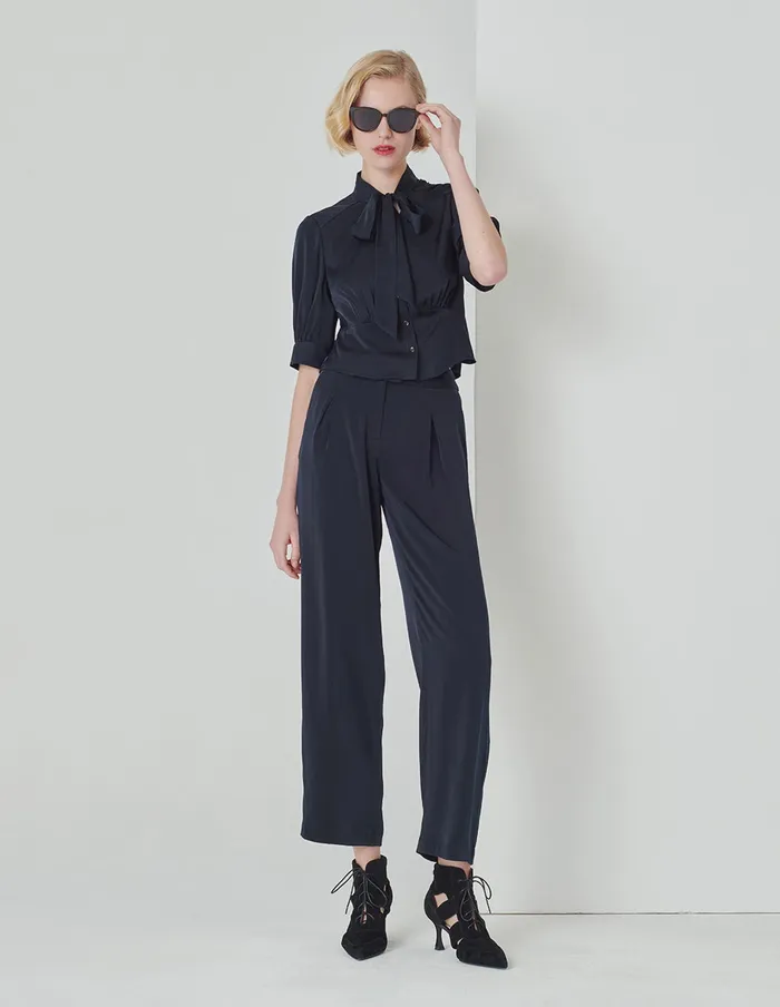 MARYLING Knitwear Dark Blue Strappy Bow Top Blue 8211 Women