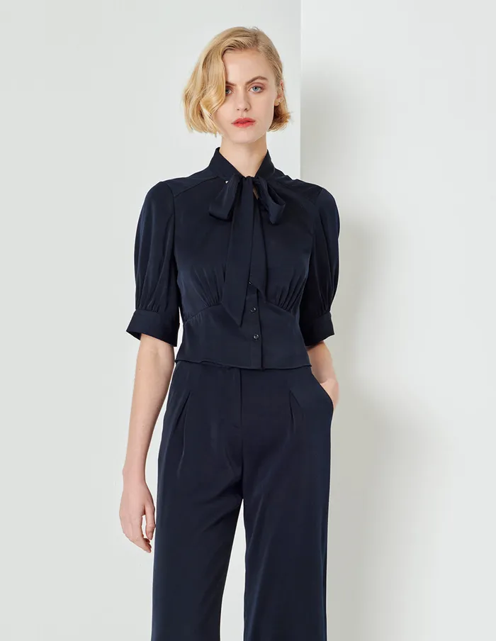 MARYLING Knitwear Dark Blue Strappy Bow Top Blue 8211 Women